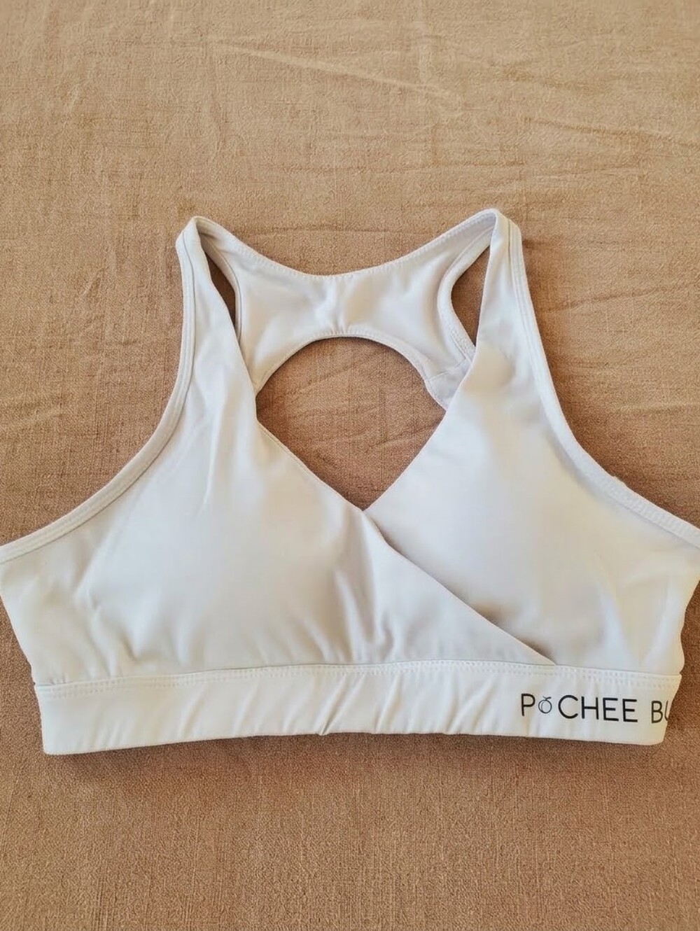 Pchee Bum White Crossover Open Back Sports Bra Medium